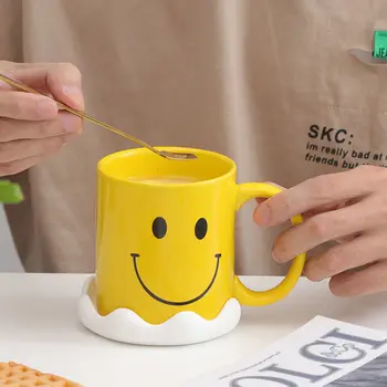 Južna Koreja INS Rumena Nasmeh Smeška Ustvarjalne Keramični Kreveljiti Preprost Zajtrk Mleko Pokal Velika Zmogljivost Urad Skodelice Kave
