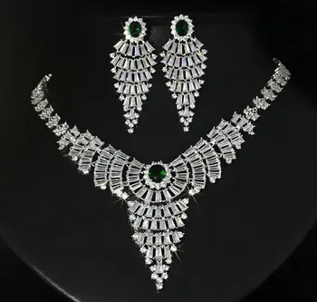 Luksuzni nakit kubičnih cirkon mikro nastavitev tassel lepe poročne poroko ogrlico, uhane nakit set ženske