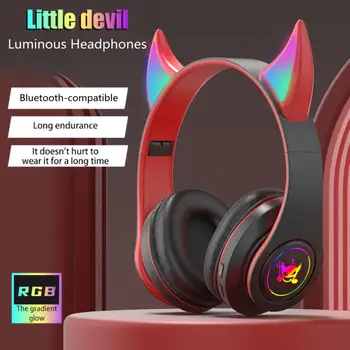 1PCS LED Mačje Uho šumov, Slušalke Bluetooth, združljiva 5.0 Otroci Gaming Slušalke Podpira TF Kartice 3,5 mm Vtič Z Mic