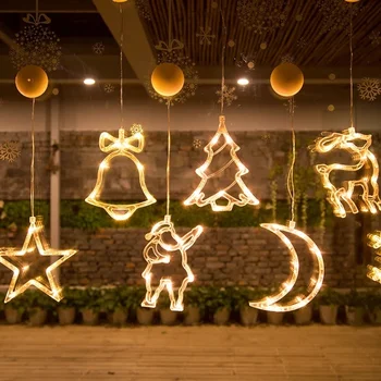Božični Okraski, Lučka LED Pravljice Niz Zavesa Svetlobe Xmas Tree Jelen Star Garland Razsvetljavo Okno baterijsko Dekor Lučka