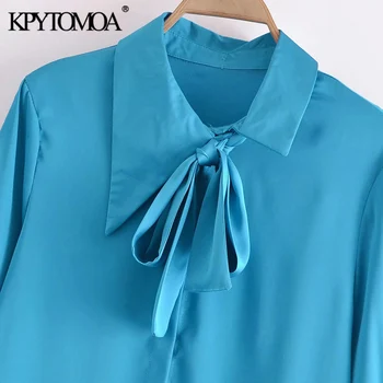 KPYTOMOA Ženske 2021 Modni Z Lokom Vezani Mehki Vintage Bluze z Dolgimi Rokavi Skrite Gumb Ženske Majice Elegantna Vrhovi
