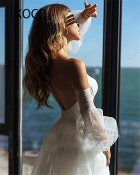 MACDUGAL Poročno Obleko 2021 Princesa Saten Beach Party Nevesta morska deklica Obleke Ljubica Vestido De Novia Civilne Rokavi Ženske Krilo