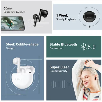Infinix XE20 Globalni Različici TWS Res Brezžične Bluetooth Slušalke 60ms super low latency Dvojni Mikrofon za Klice 30Hrs baterije