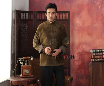Visoko Kakovostno Rdeče Kitajski Tradiciji srednjih let moška Jakna z Dolgimi rokavi Vezenje Zmaj Plašč Tang Obleko S M L XL XXL XXXL