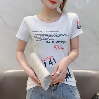 #6009 Črna Bela Modra Rdeča Priložnostne Slim Majica s kratkimi rokavi Ženske Harajuku Črke Natisnjeni T-shirt Ženski O Vratu korejskem Slogu Majica s kratkimi rokavi Ženske
