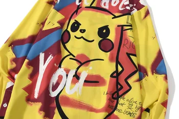 Pokemon z Dolgimi Rokavi Ženske Srajce Moške Japonski Risani Pikachu Dolgo sleeved Majica Moška Moda blagovne Znamke Svoboden Harajuku Priložnostne