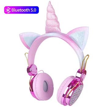 Slušalke Mačka Ušesa Otroci Bluetooth Slušalke Srčkan Samorog Z Mikrofonom Dekle Stereo Glasbe Čelada Ročaji Očal Telefonske Slušalke Darilo