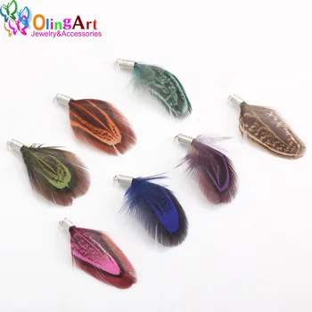 OlingArt 12pcs/veliko 35MM Naravni vzorec multicolor perje ženske, ogrlica, Uhani rese DIY Nakit, Izdelava Občutljivo Obeski