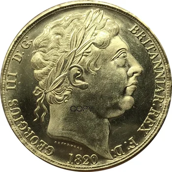 UK 1820 Velika Britanija 5 Funtov George III Vzorec Kovinski Medenina zlatnik, Kitajska Litje Replika Spominek Zbirateljskih Kovancev